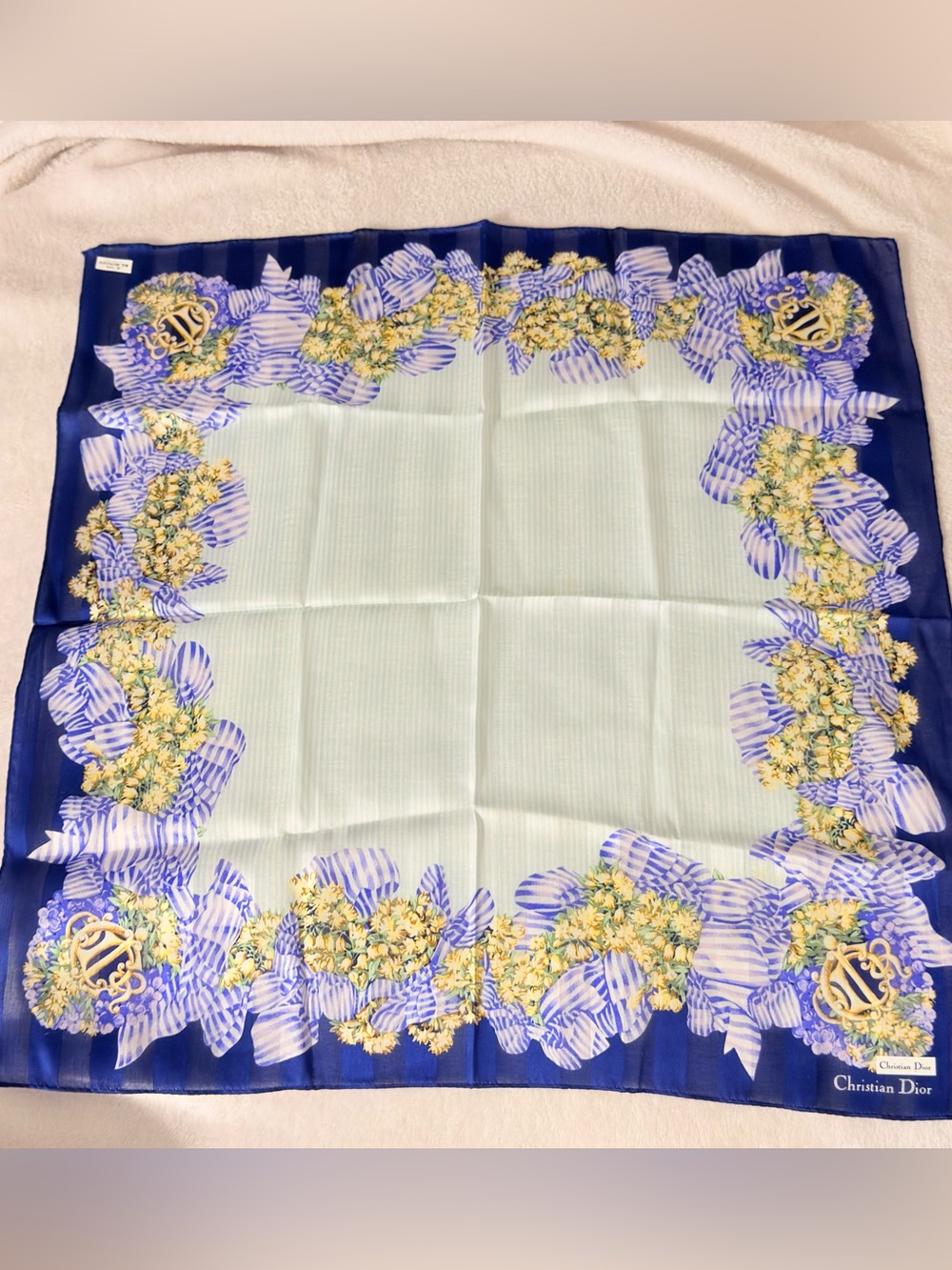 Dior Handkerchief Blue and Pale Green Floral Border Throw